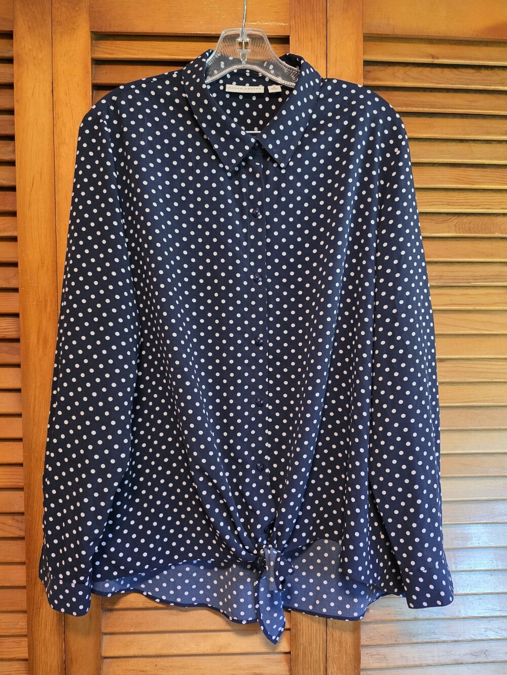 Susan Graver Polka Dot Tie-Front Blouse Size 16/XL EUC